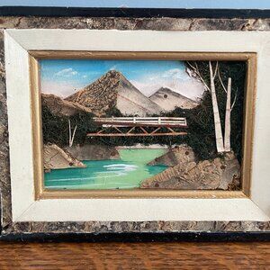 Vintage Japanese Bark & Moss 3D Framed Picture Dioramas Shadow Box 7 x 5 In